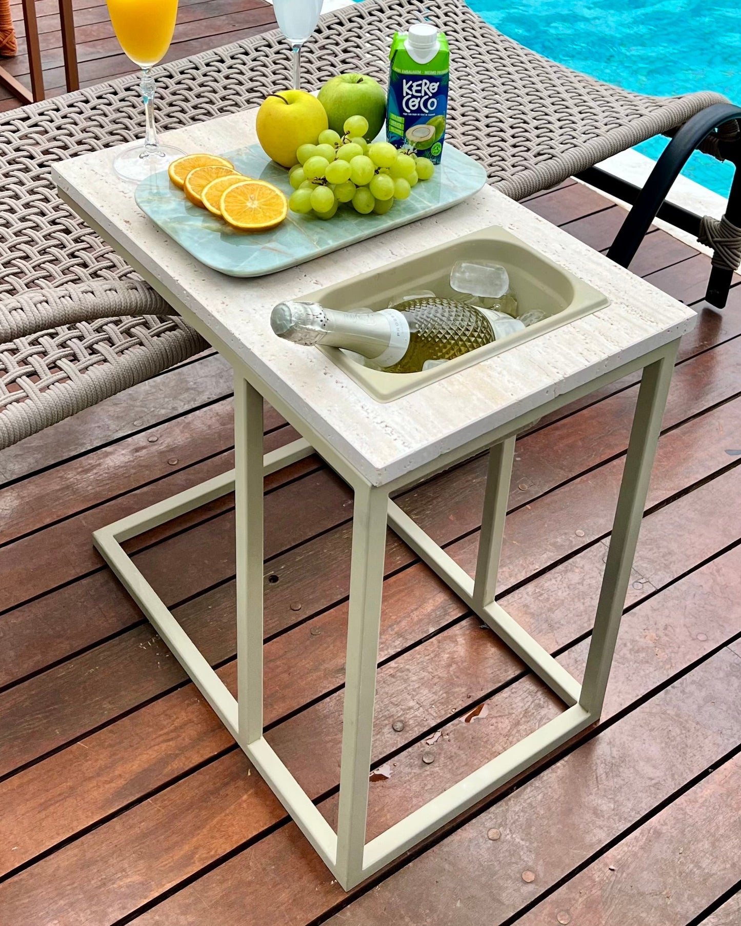 Mesa Gourmet - Mármore Travertino Romano Legítimo - Base cor Capuccino