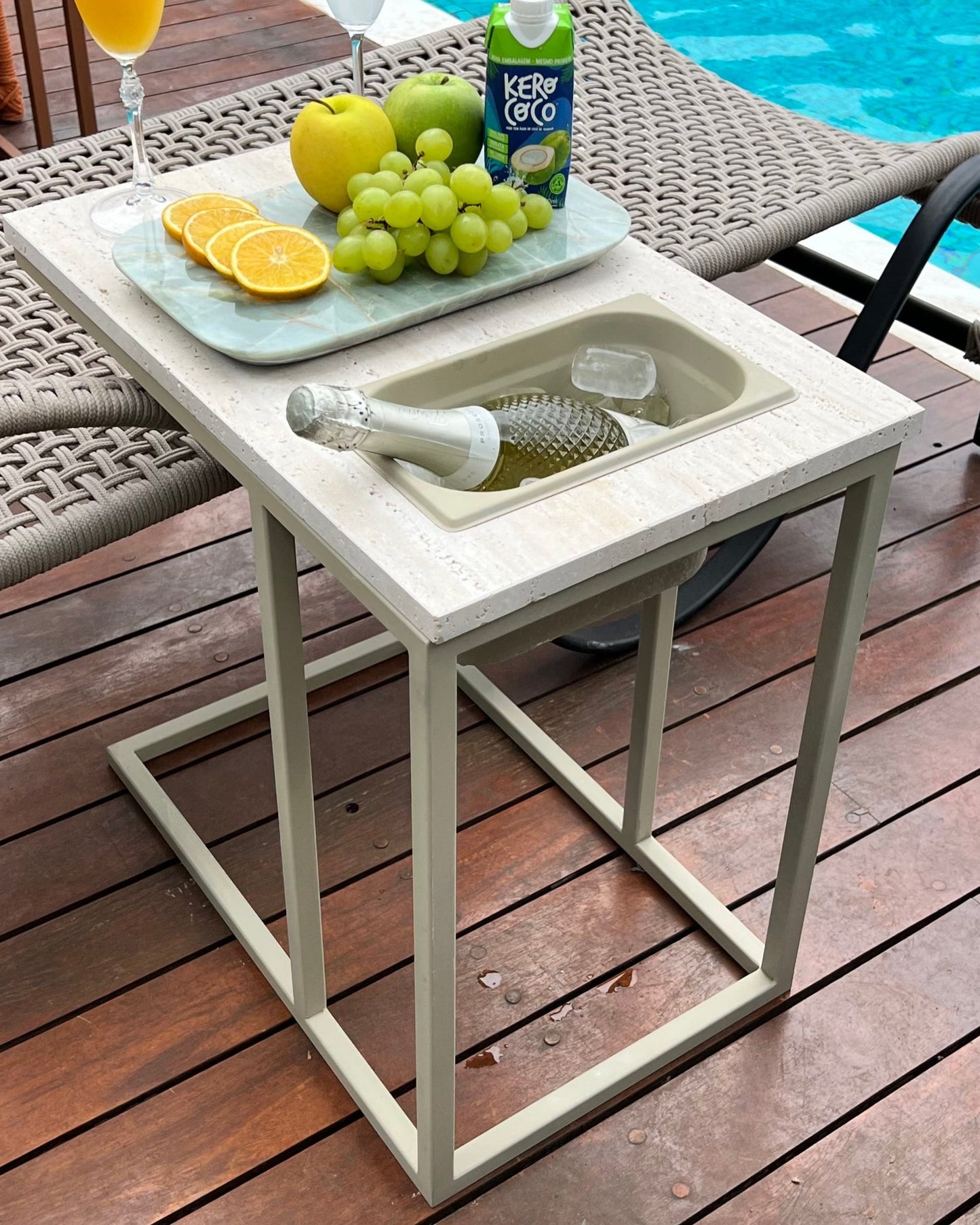 Mesa Gourmet - Mármore Travertino Romano Legítimo - Base cor Capuccino