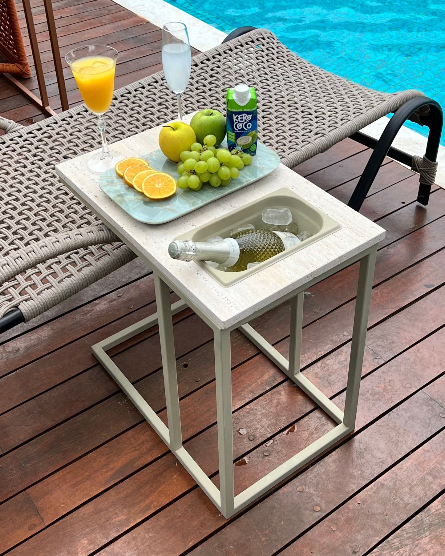 Mesa Gourmet - Mármore Travertino Romano Legítimo - Base cor Capuccino