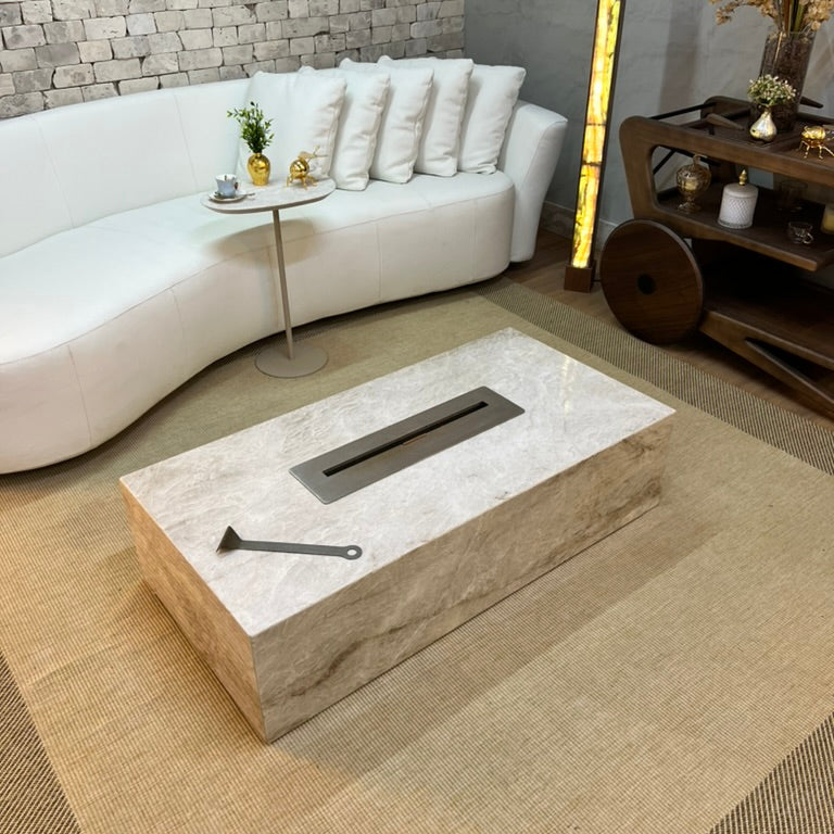 Mesa de Centro Vulcano com Lareira em Mármore Calacatta