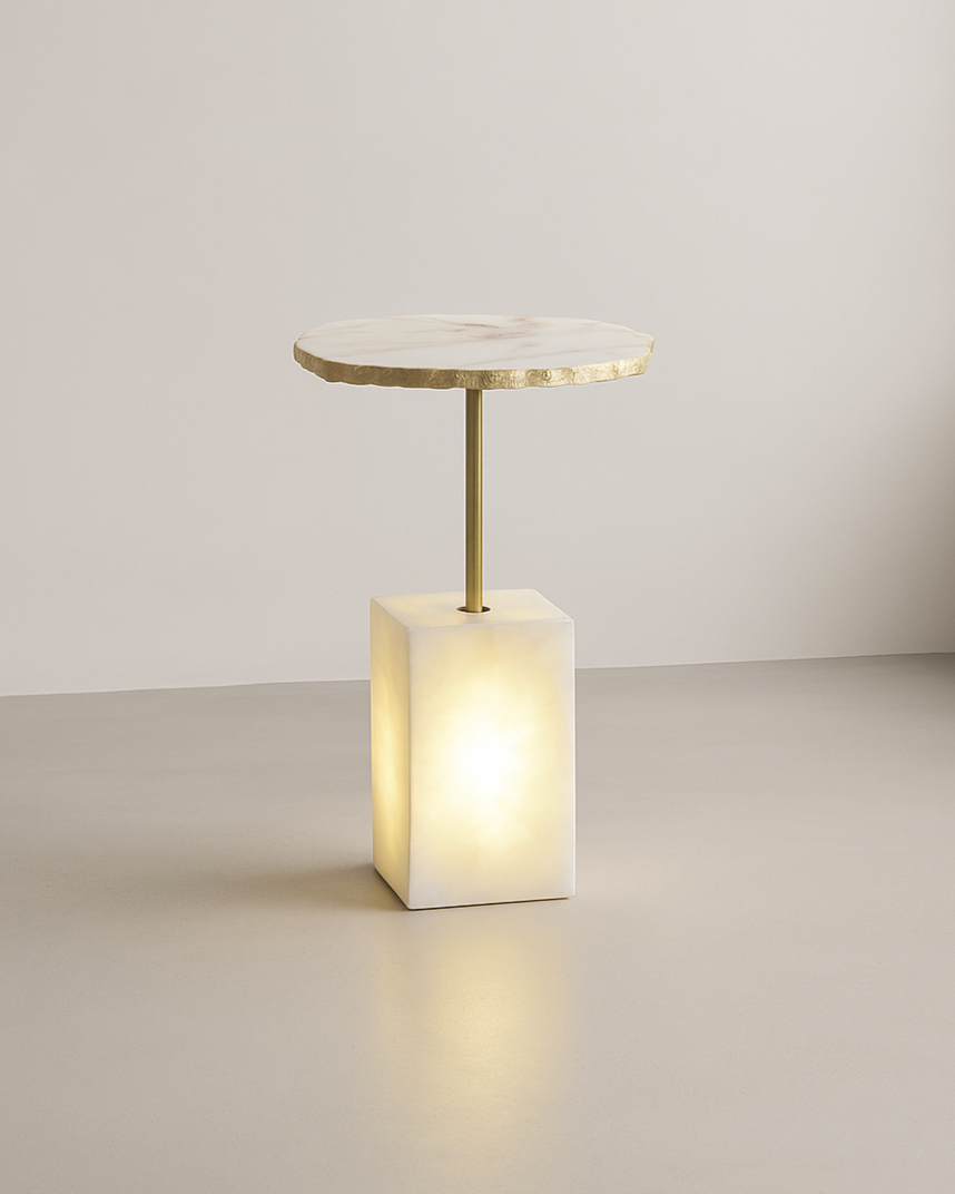 Mesa de Apoio e Luminária Quartzito Crystallus Gold