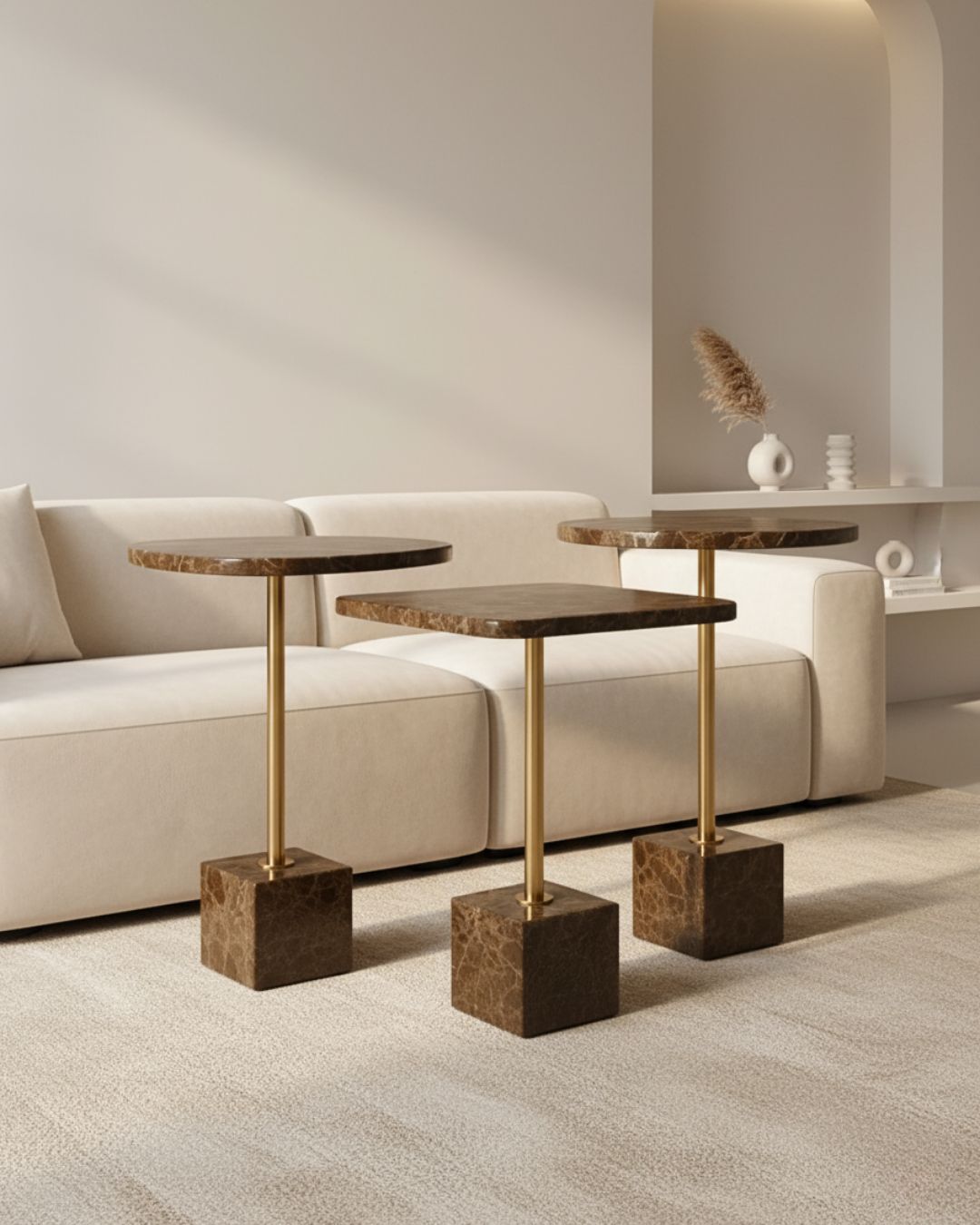 Mesa de Apoio Trio Imperador Mármore Marrom Imperador