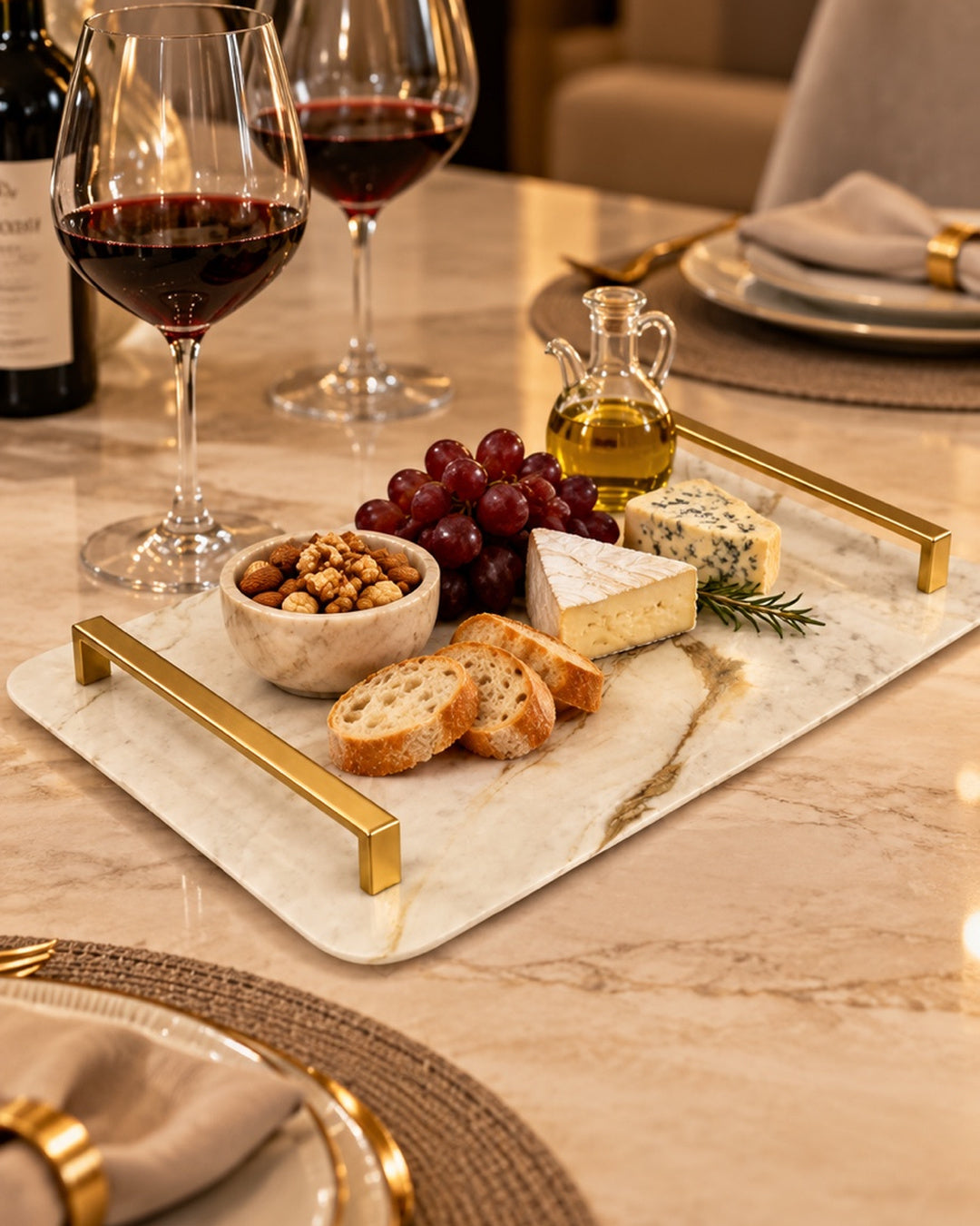 Bandeja em Mármore Natural Calacatta Gold Premium – 40×30cm - Borda Chanfrada
