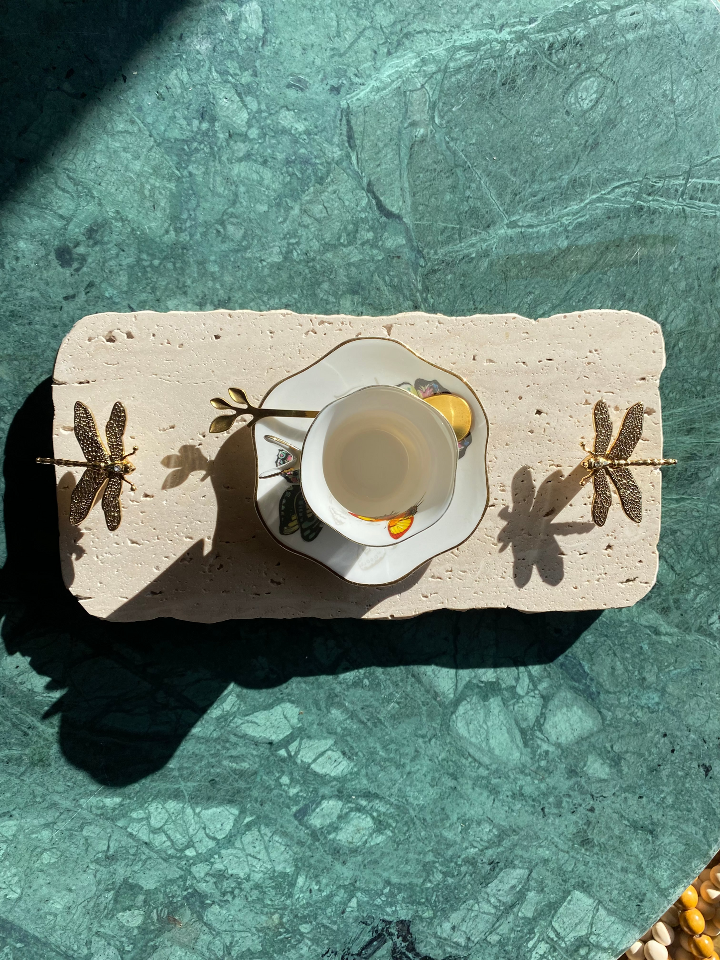 Bandeja Copa Café Mármore Travertino Romano Pegador Libélula