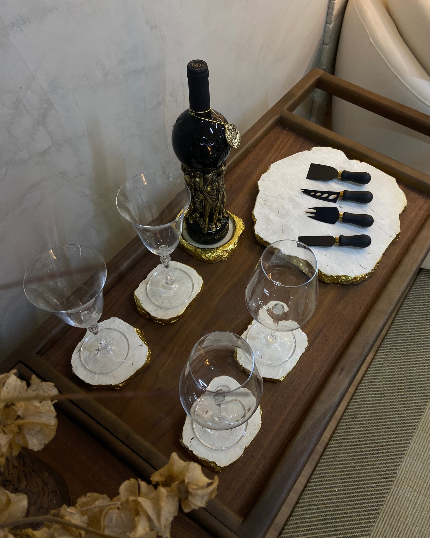 Kit Celebration Mármore Travertino Cappuccino (Foleado a Ouro Artesanalmente)