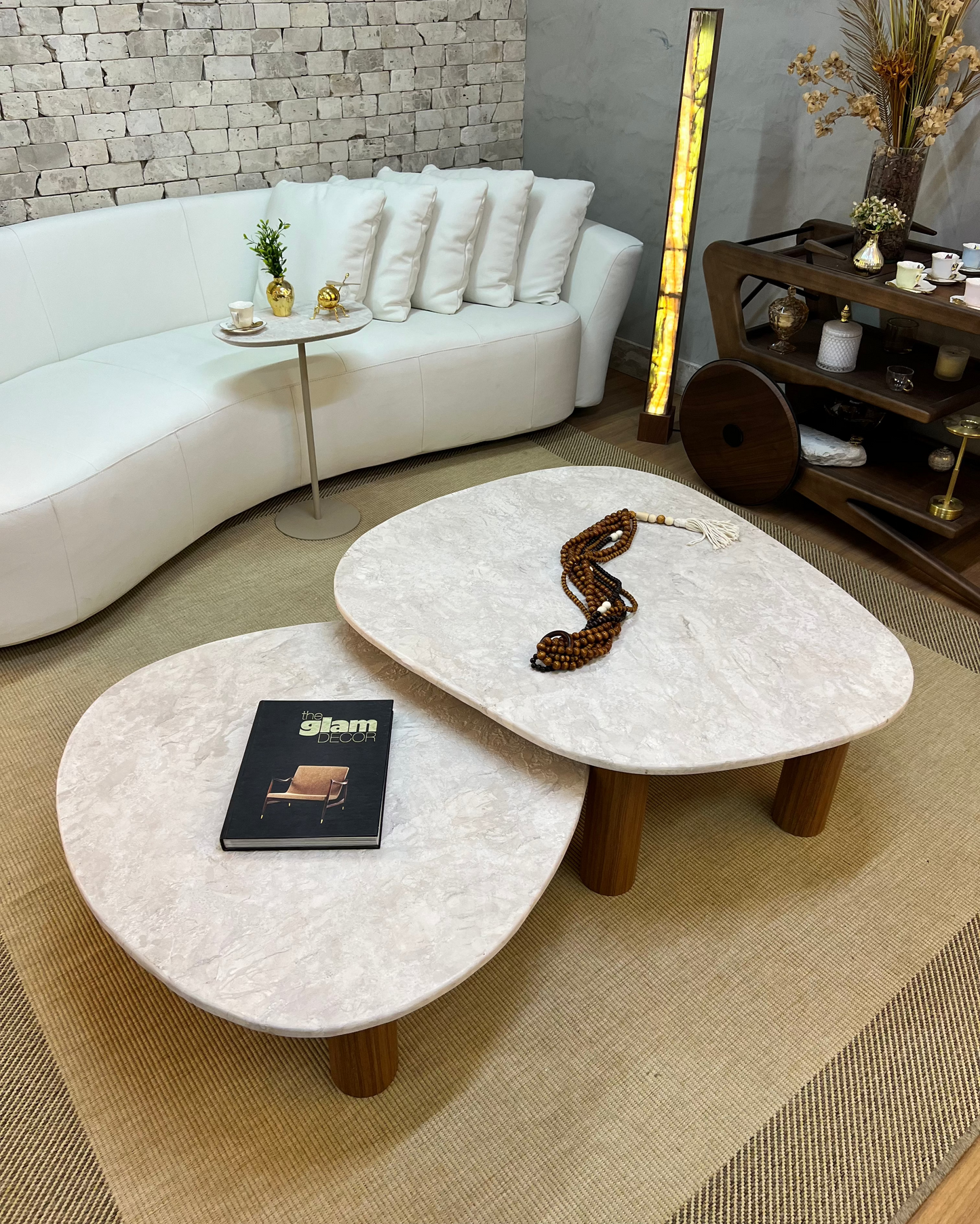 Mesa de Centro Casal Orgânico Mármore Travertino Nacional