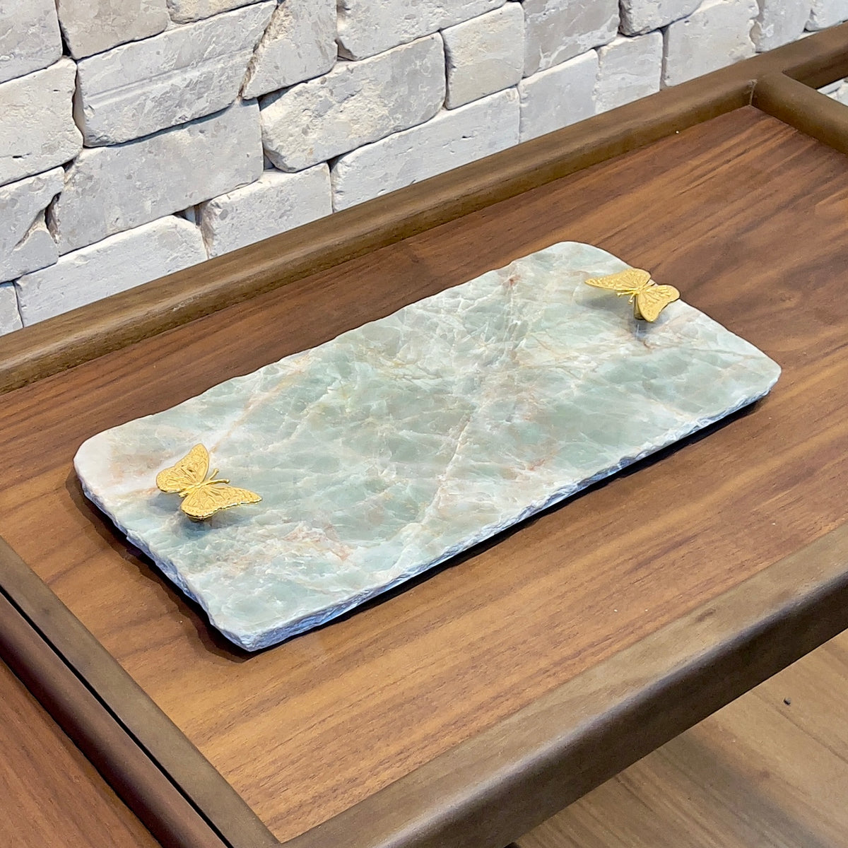 Bandeja Copa Café Quartzito Verde Esmeralda Pegador Borboleta
