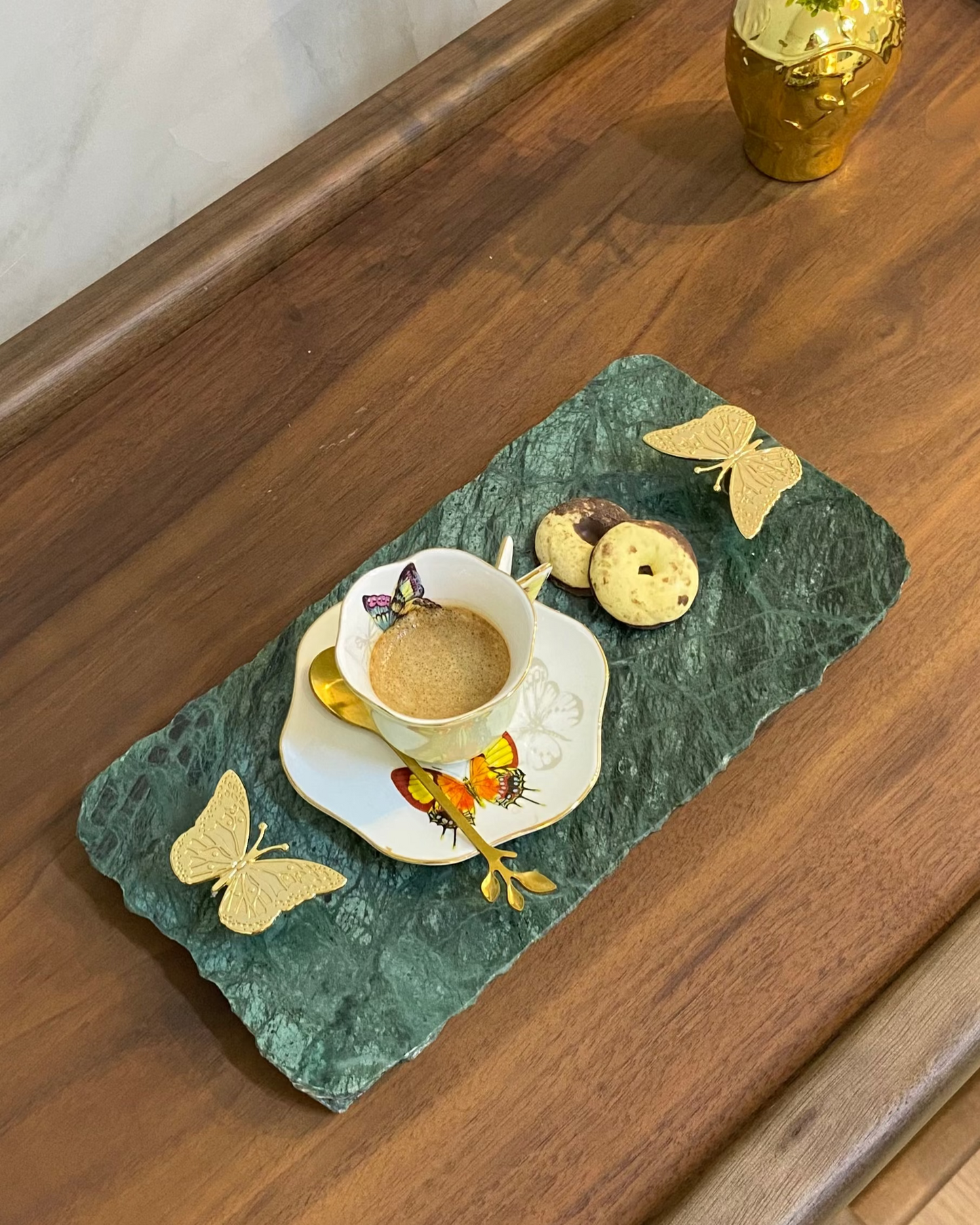 Bandeja Lavabo Mármore Verde Guatemala Pegador Borboleta