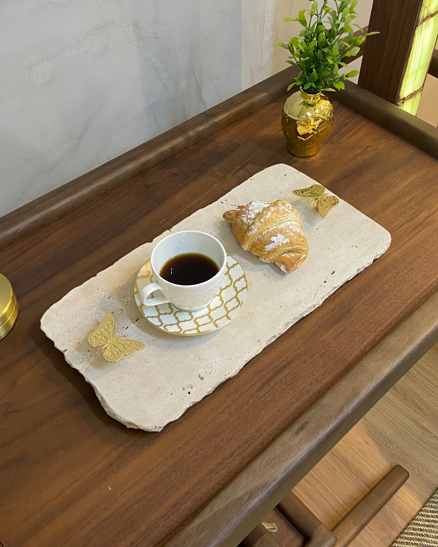 Bandeja Copa Café Mármore Travertino Romano Pegador Borboleta