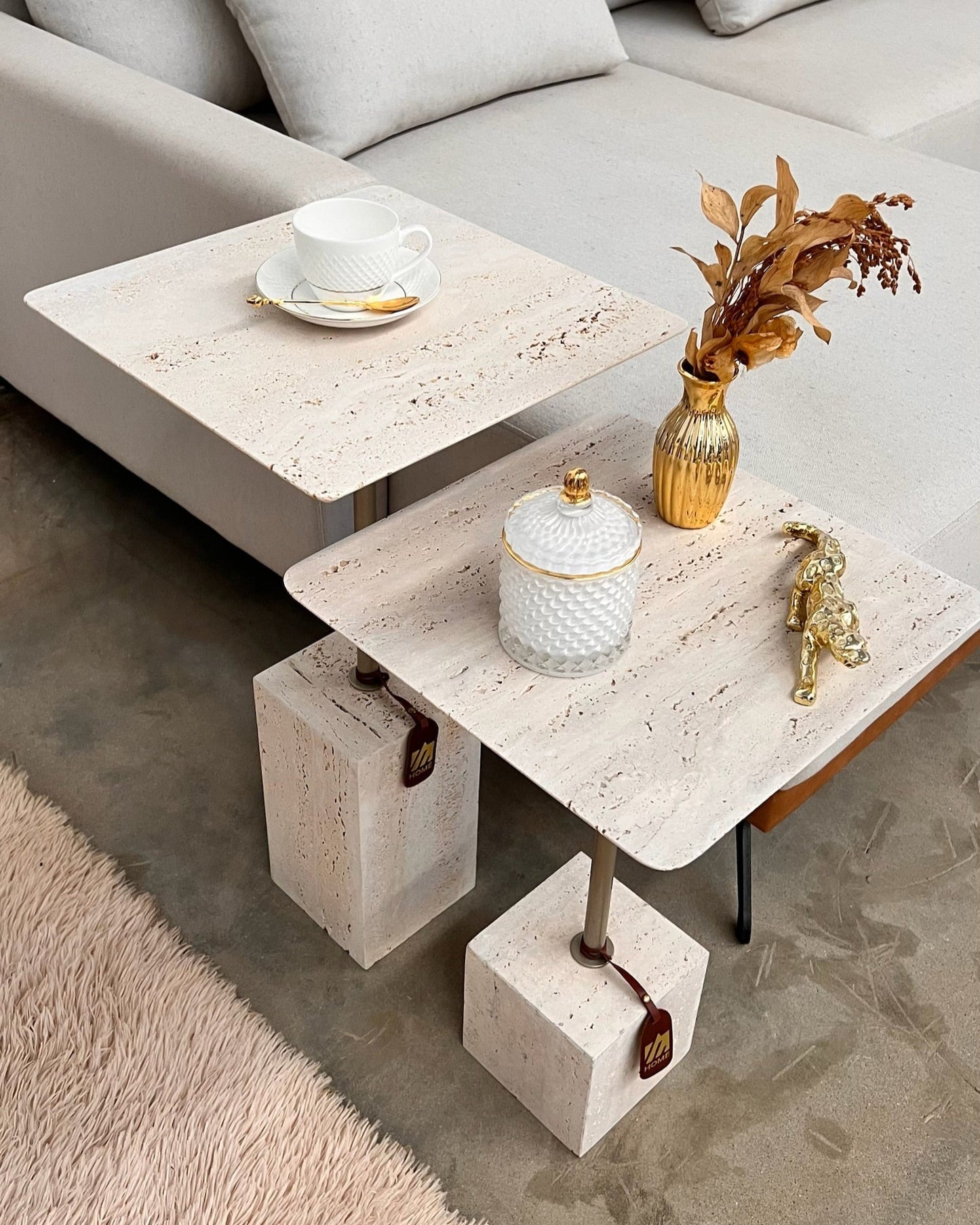 Mesa de Apoio Casal Quadratino Mármore Travertino Romano