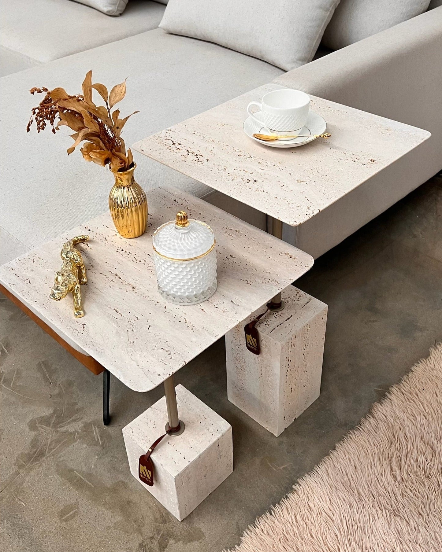 Mesa de Apoio Casal Quadratino Mármore Travertino Romano