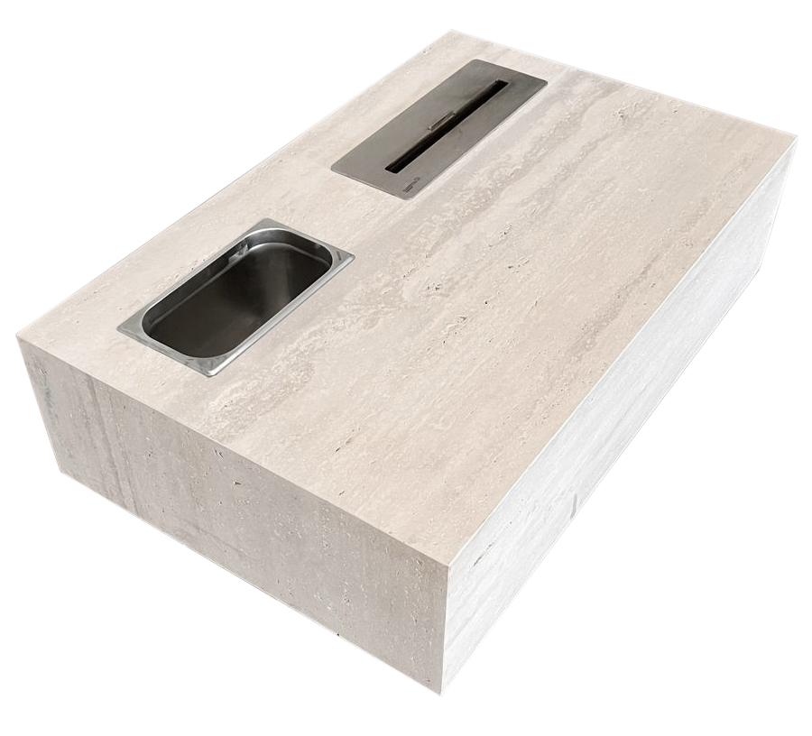 Mesa de Centro Vulcano com Lareira e Champanheira Mármore Travertino Romano