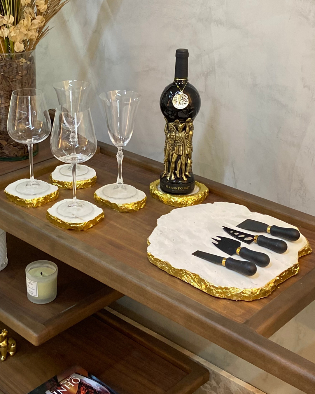 Kit Celebration Mármore Travertino Cappuccino (Foleado a Ouro Artesanalmente)