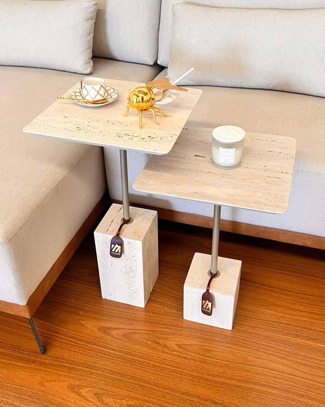Mesa de Apoio Casal Quadratino Mármore Travertino Romano