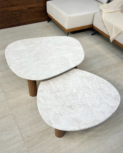 Mesa de Centro Casal Orgânico Mármore Travertino Nacional