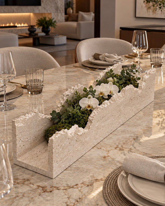 Centro de Mesa em Travertino Romano Italiano - 60x15cm