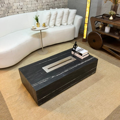 Mesa de Centro Vulcano com Lareira em Mármore Nero Striatto
