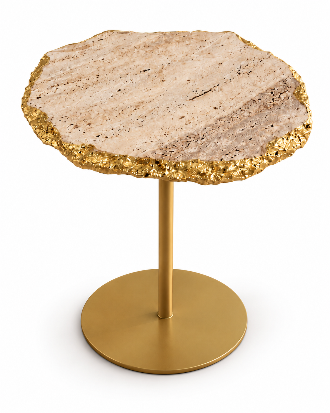 Mesa de Apoio - Travertino Romano Italiano - Borda com Folhas de Ouro (Impermeabilizado)