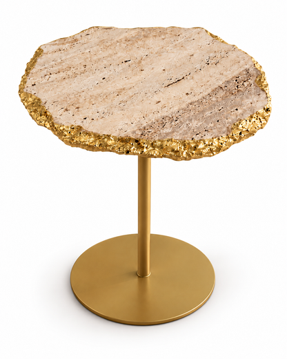 Mesa de Apoio - Travertino Romano Italiano - Borda com Folhas de Ouro (Impermeabilizado)