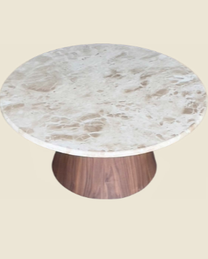 Mesa de Centro Malbec Mármore Travertino Cappuccino (Base Cone)