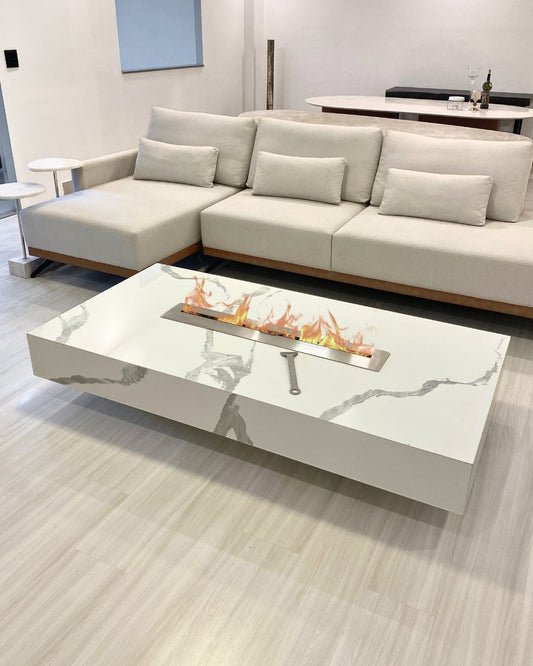 Mesa de Centro com Lareira Porcelanato Técnológico Calacatta