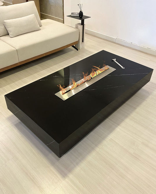 Mesa de Centro com Lareira Porcelanato Técnológico Nero Marquina