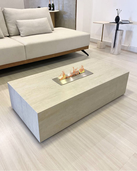 Mesa de Centro com Lareira Porcelanato Técnológico Travertino Romano