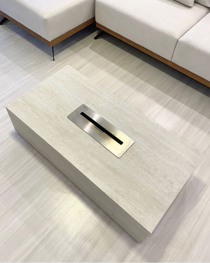 Mesa de Centro com Lareira Porcelanato Técnológico Travertino Romano