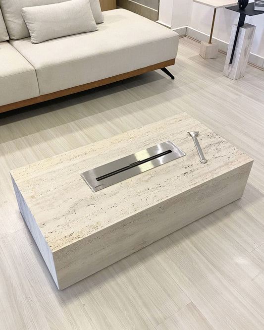 Mesa de Centro com Lareira Mármore Travertino Romano