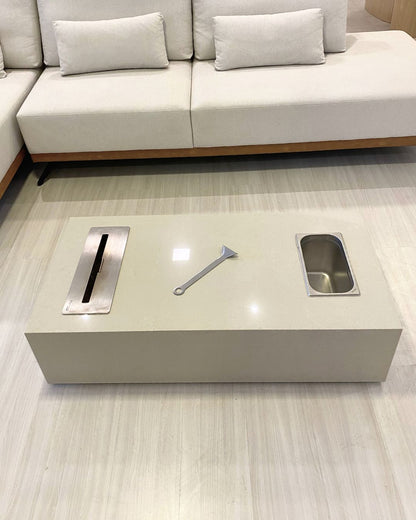 Mesa de Centro com Lareira Porcelanato Técnológico Crema Valência com Champanheia