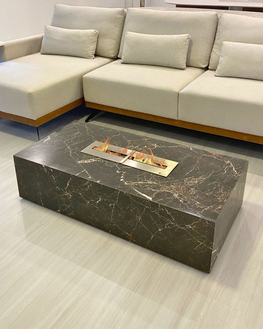 Mesa de Centro com Lareira Porcelanato Técnológico Marrom Imperador