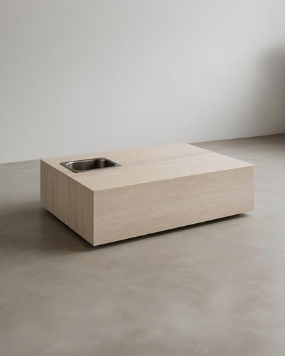 Mesa de Centro Rocca com Champanheira Mármore Travertino Romano