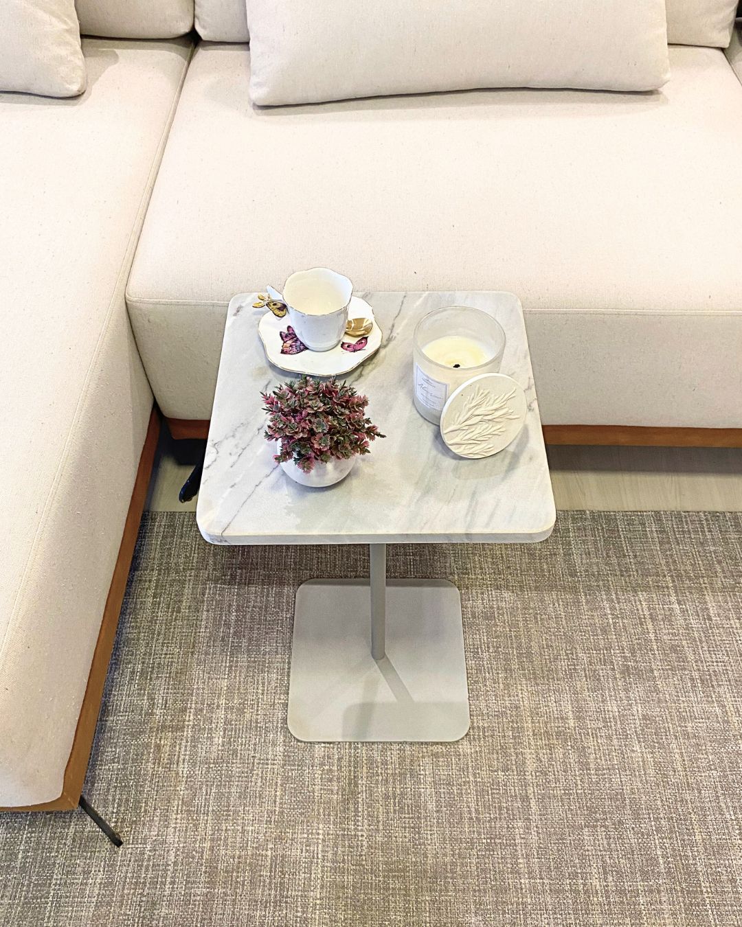 Mesa Quadratto Mármore Grigio Vulcano