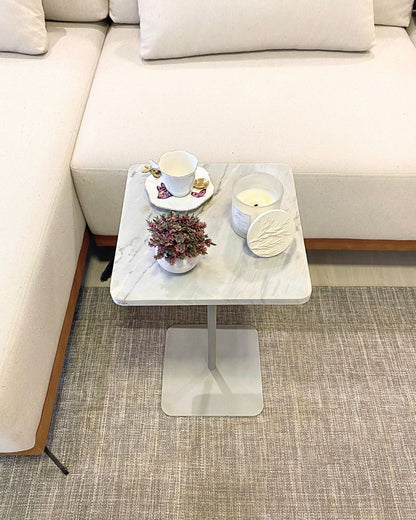 Mesa Quadratto Mármore Grigio Vulcano