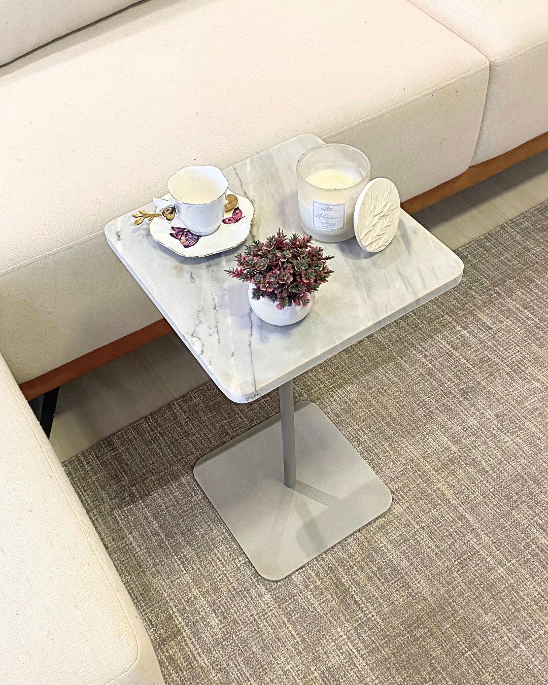 Mesa Quadratto Mármore Grigio Vulcano