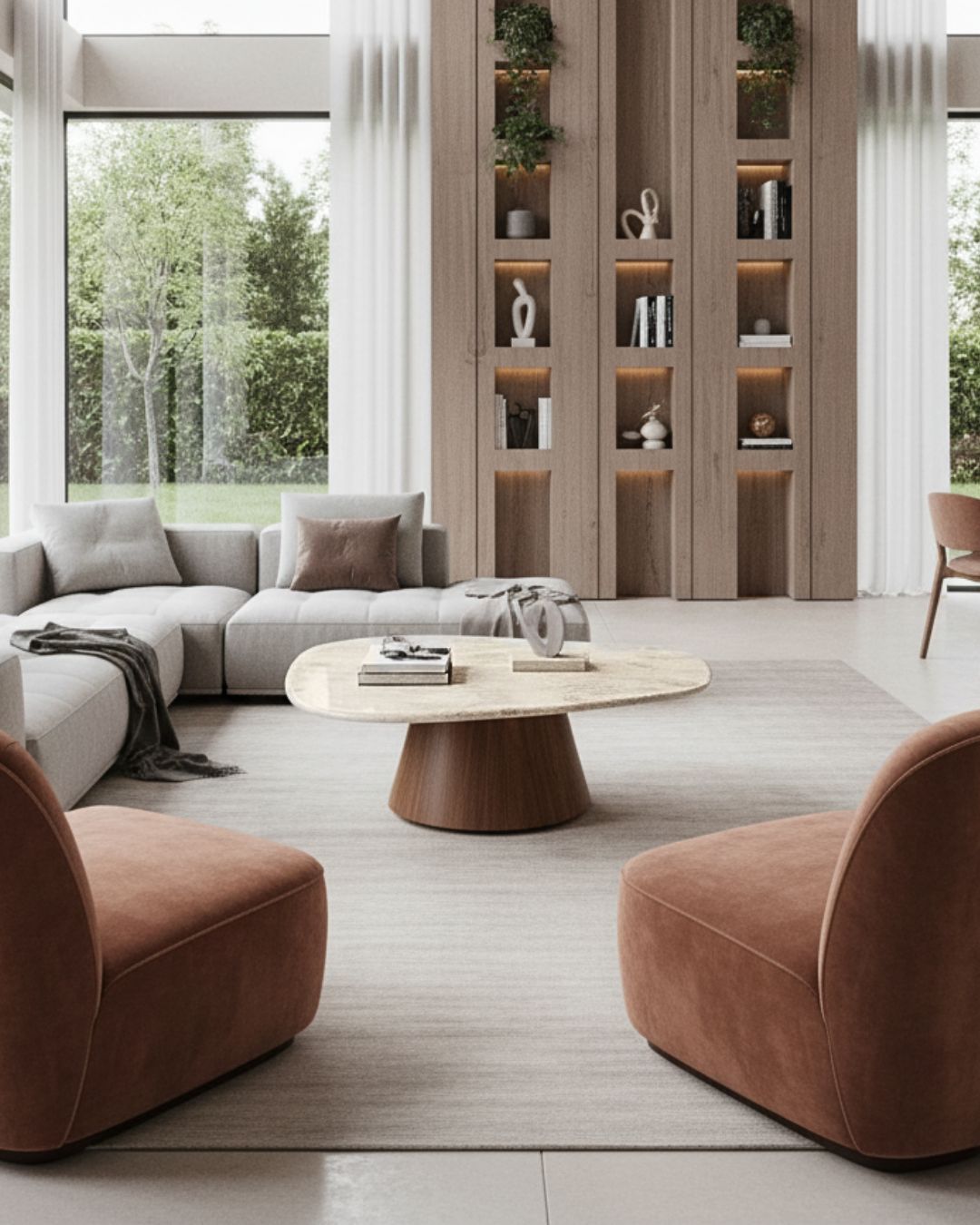 Mesa de Centro Concha Mármore Travertino Cappuccino