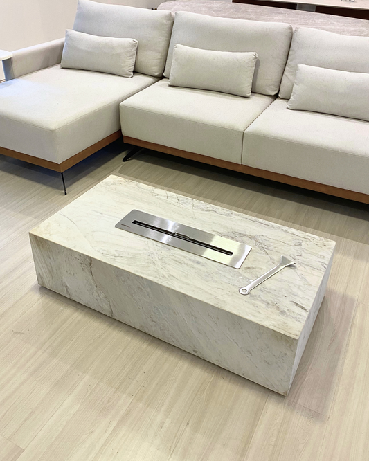 Mesa de Centro com Lareira Mármore Calacatta