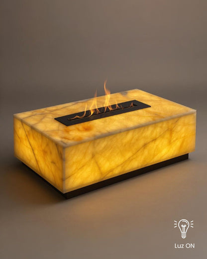 Mesa de Centro com Lareira Quartzito Crystallus Translúcido