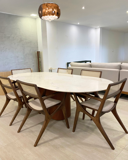 Mesa de Jantar Oblongo Mármore Calacatta Premium