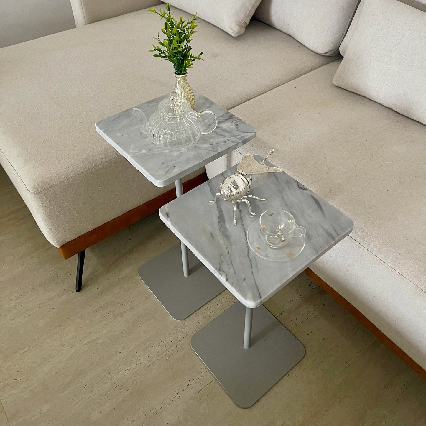 Mesa Quadratto Mármore Grigio Vulcano