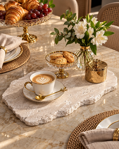 Bandeja Orgânica em Travertino Romano Natural – 38×26cm