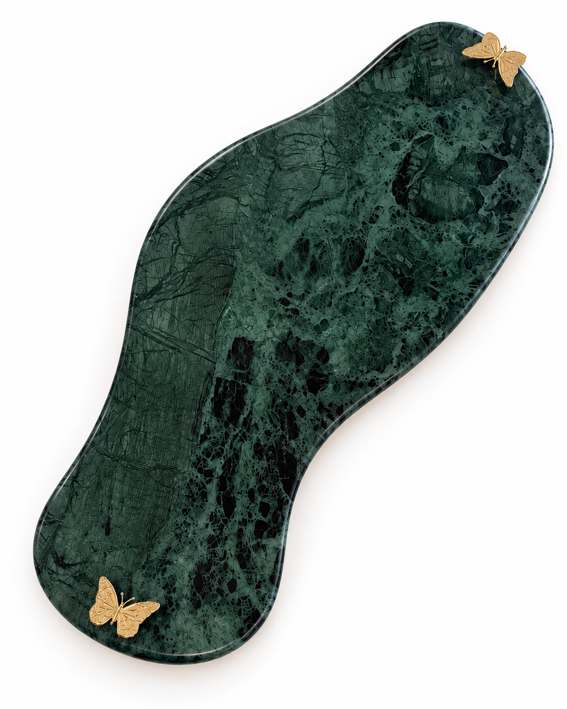 Bandeja Orgânica Mármore Verde Guatemala - 80x36cm - Alça Borboleta