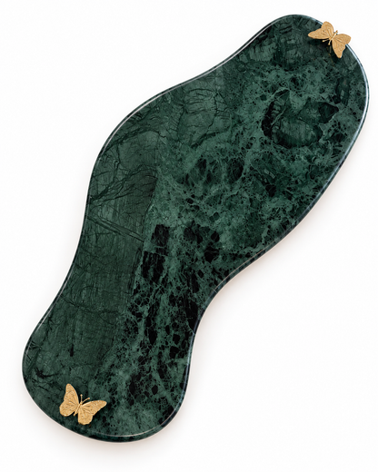 Bandeja Orgânica Mármore Verde Guatemala - 80x36cm - Alça Borboleta