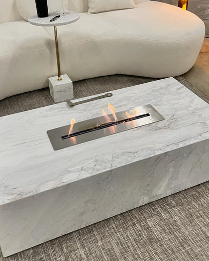 Mesa de Centro com Lareira Mármore Calacatta