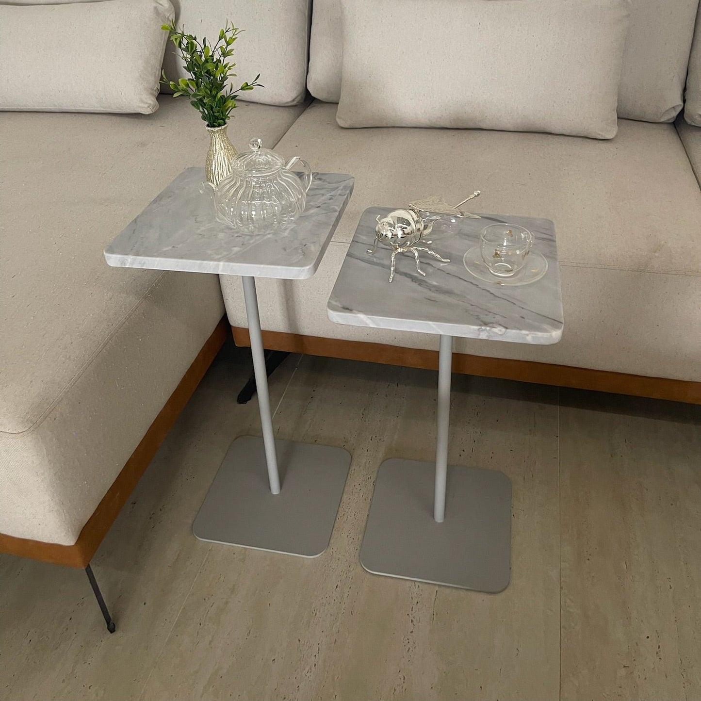 Mesa Quadratto Mármore Grigio Vulcano