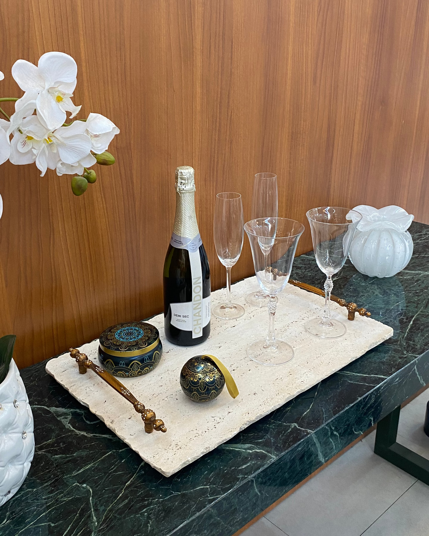 Bandeja Recepção Mármore Travertino Romano