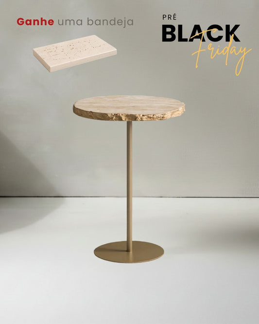 Mesa Orgânica Zera Mármore Travertino Cappuccino Ouro Metalik