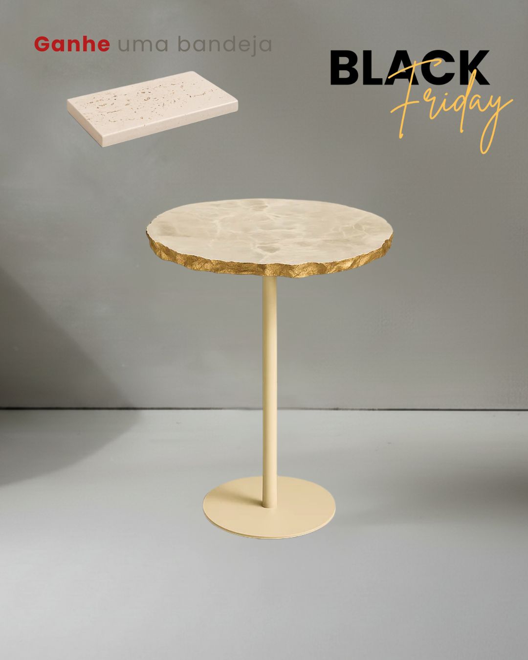 Mesa Orgânica Zera Mármore Travertino Cappuccino Ouro Metalik