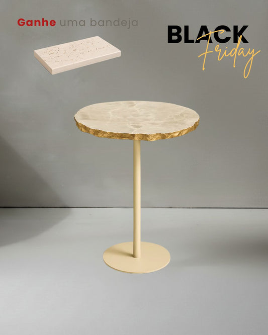 Mesa Orgânica Zera Mármore Travertino Cappuccino Ouro Metalik