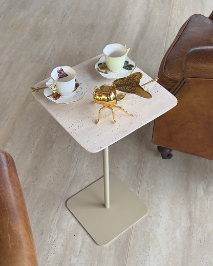 Mesa Quadratto Mármore Travertino Romano
